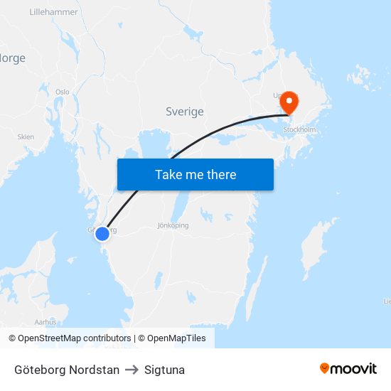 Göteborg Nordstan to Sigtuna map