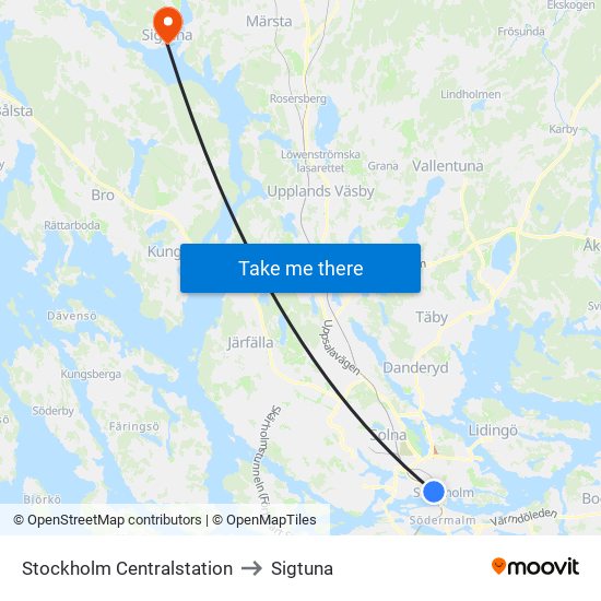 Stockholm Centralstation to Sigtuna map