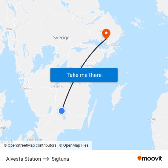 Alvesta Station to Sigtuna map