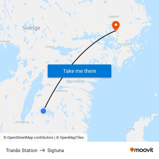 Tranås Station to Sigtuna map