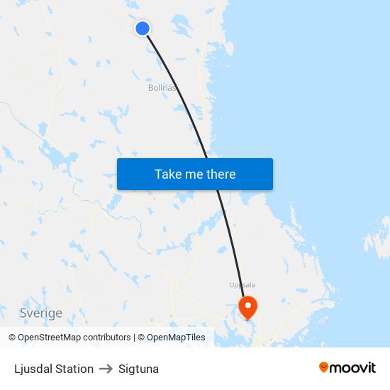 Ljusdal Station to Sigtuna map