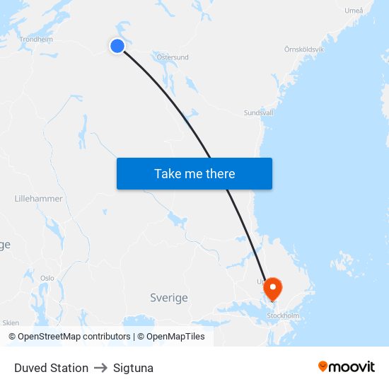 Duved Station to Sigtuna map