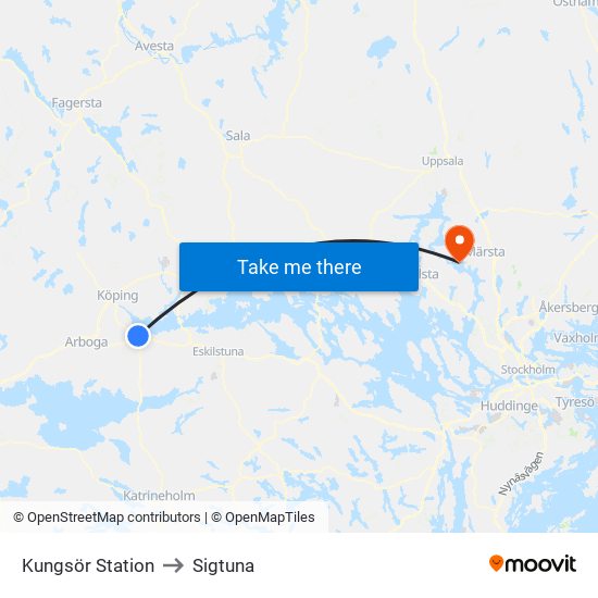 Kungsör Station to Sigtuna map