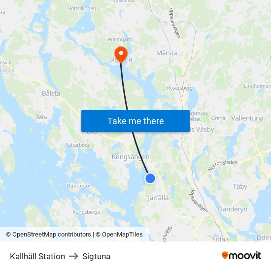 Kallhäll Station to Sigtuna map