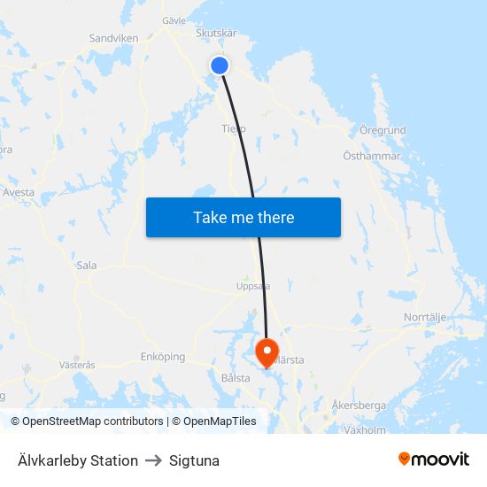 Älvkarleby Station to Sigtuna map