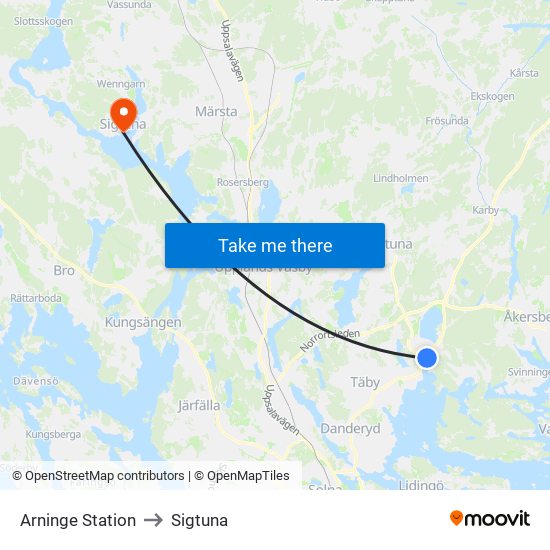 Arninge Station to Sigtuna map