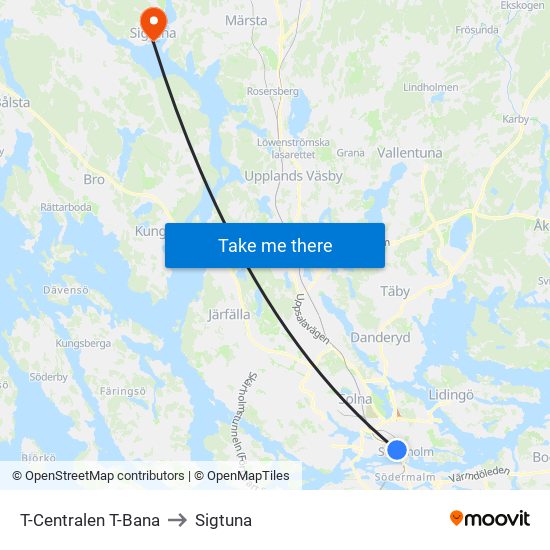 T-Centralen T-Bana to Sigtuna map