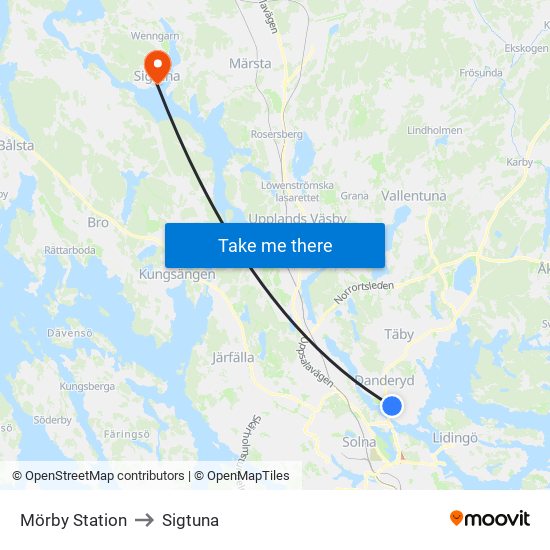 Mörby Station to Sigtuna map