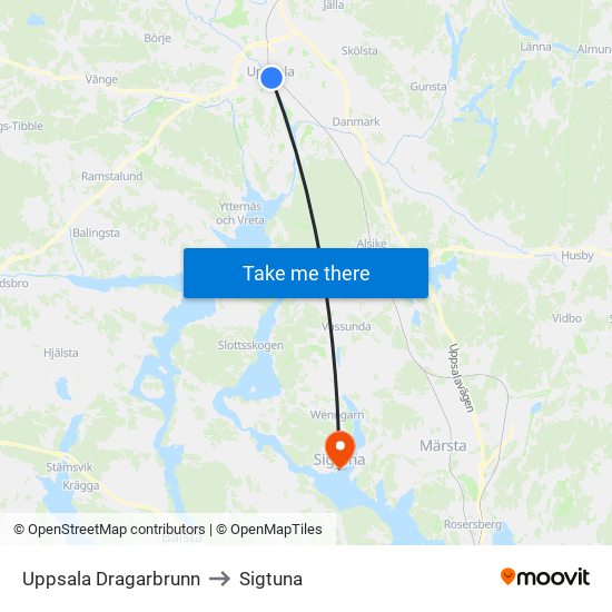 Uppsala Dragarbrunn to Sigtuna map