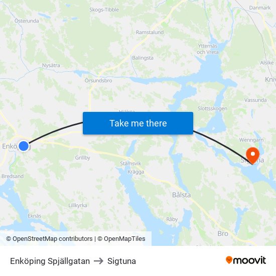 Enköping Spjällgatan to Sigtuna map