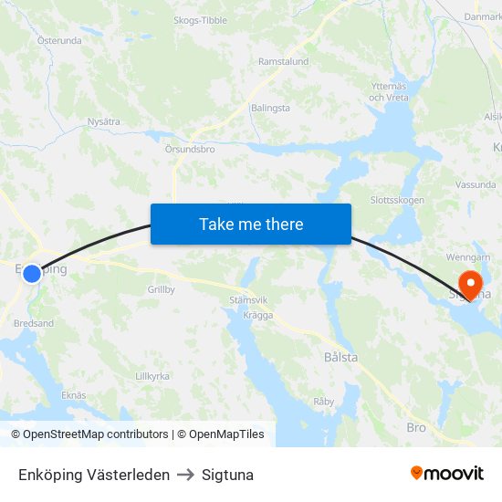 Enköping Västerleden to Sigtuna map