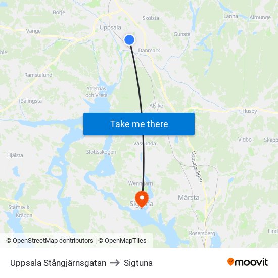 Uppsala Stångjärnsgatan to Sigtuna map