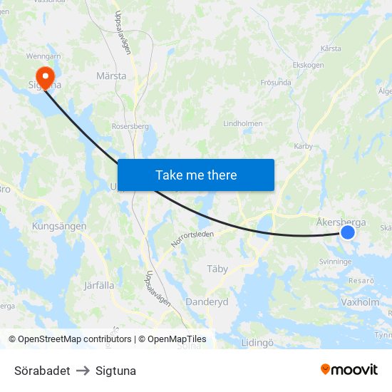 Sörabadet to Sigtuna map