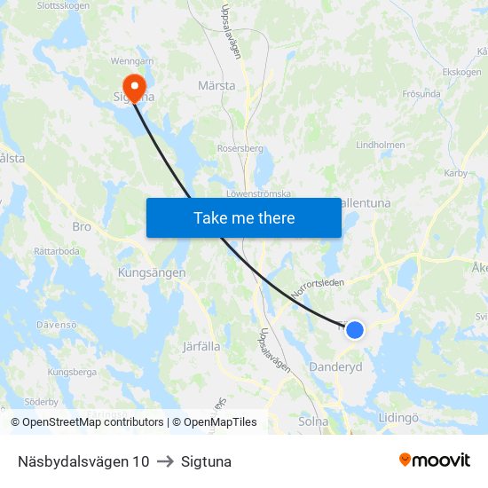 Näsbydalsvägen 10 to Sigtuna map