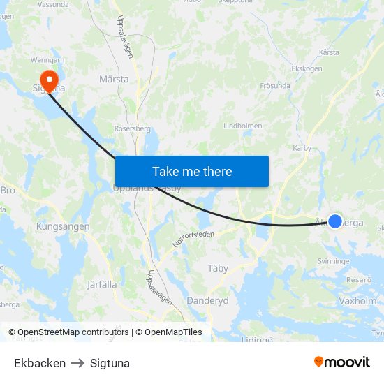 Ekbacken to Sigtuna map