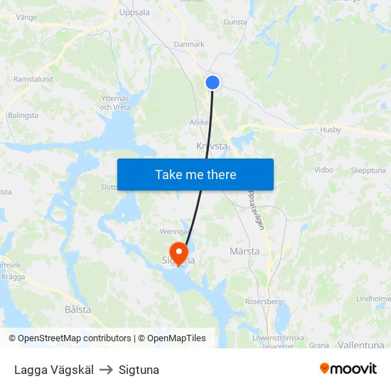 Lagga Vägskäl to Sigtuna map