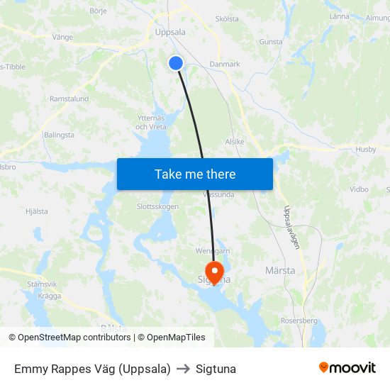 Emmy Rappes Väg (Uppsala) to Sigtuna map