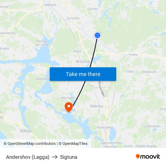 Andershov (Lagga) to Sigtuna map