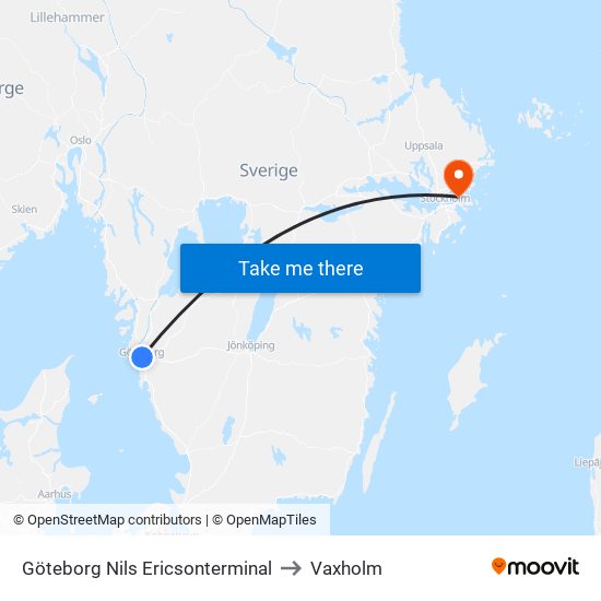 Göteborg Nils Ericsonterminal to Vaxholm map