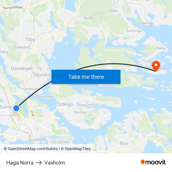 Haga Norra to Vaxholm map