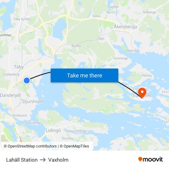 Lahäll Station to Vaxholm map