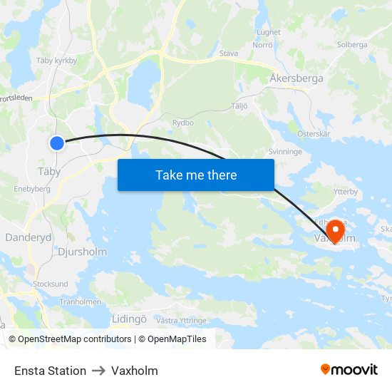 Ensta Station to Vaxholm map