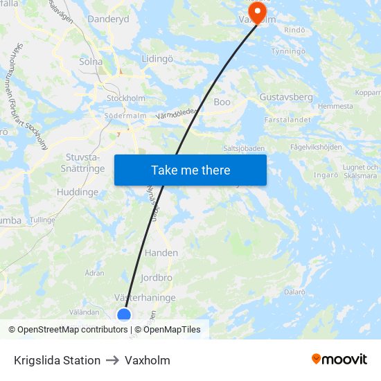 Krigslida Station to Vaxholm map