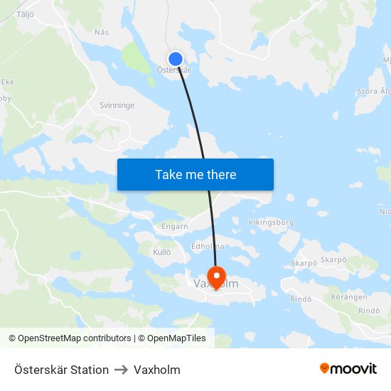 Österskär Station to Vaxholm map