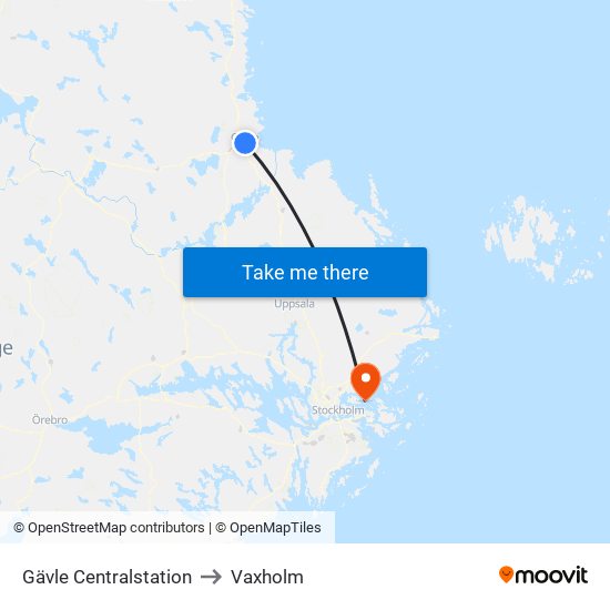 Gävle Centralstation to Vaxholm map