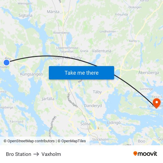 Bro Station to Vaxholm map