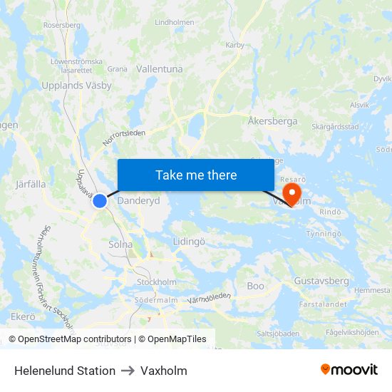 Helenelund Station to Vaxholm map