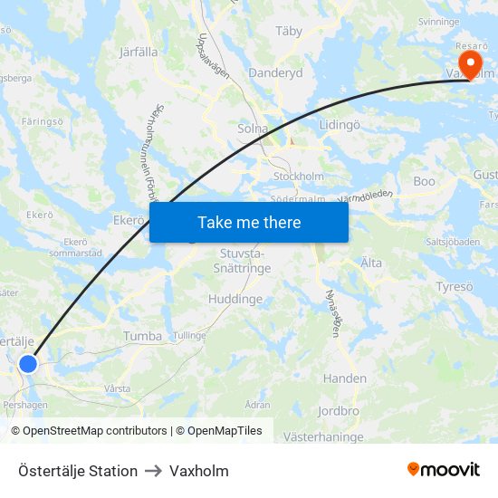 Östertälje Station to Vaxholm map