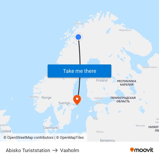Abisko Turiststation to Vaxholm map