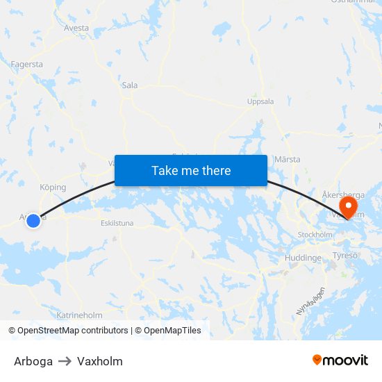 Arboga to Vaxholm map