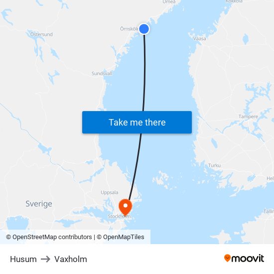 Husum to Vaxholm map
