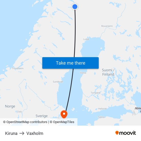 Kiruna to Vaxholm map