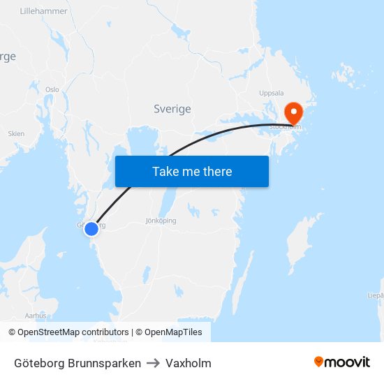 Göteborg Brunnsparken to Vaxholm map