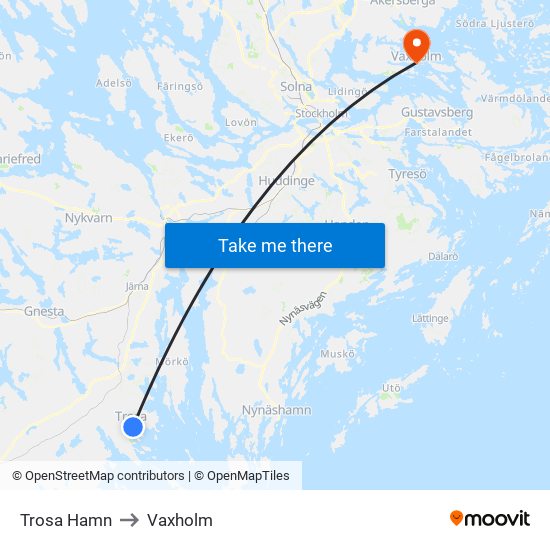 Trosa Hamn to Vaxholm map