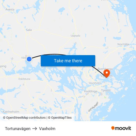 Tortunavägen to Vaxholm map