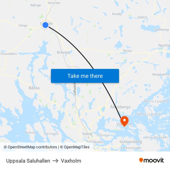 Uppsala Saluhallen to Vaxholm map