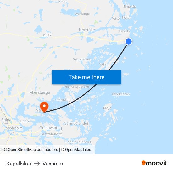 Kapellskär to Vaxholm map