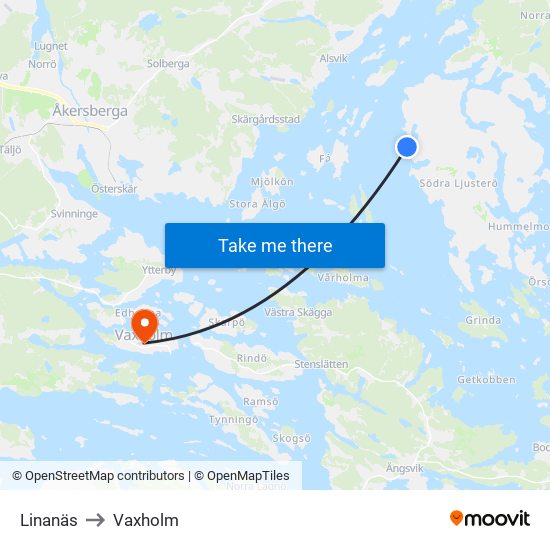 Linanäs to Vaxholm map