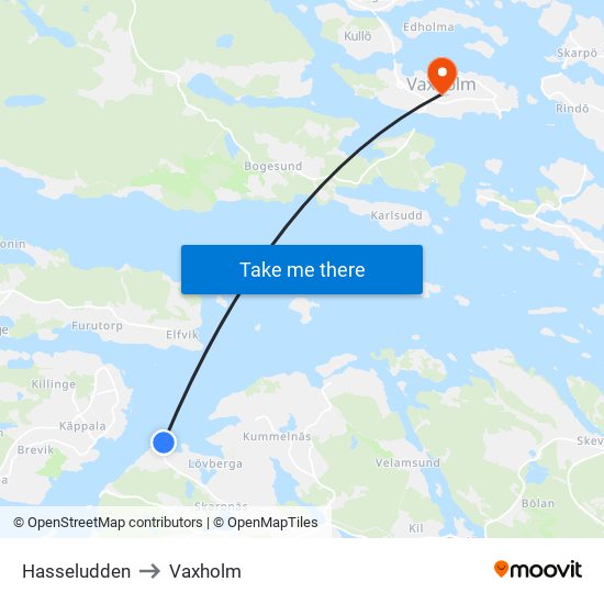 Hasseludden to Vaxholm map