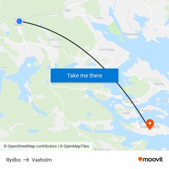 Rydbo to Vaxholm map