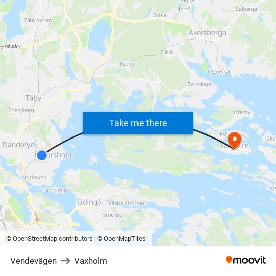 Vendevägen to Vaxholm map