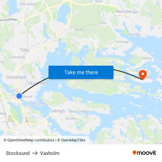 Stocksund to Vaxholm map