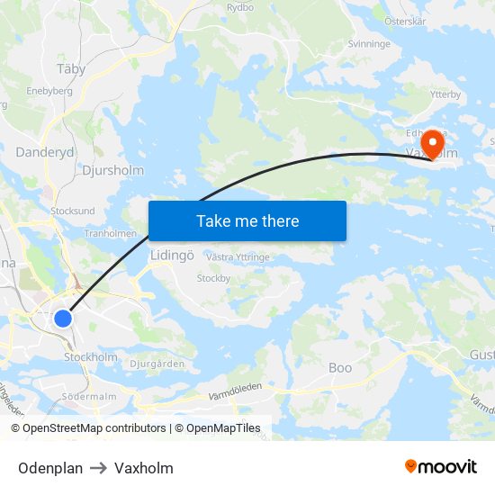 Odenplan to Vaxholm map