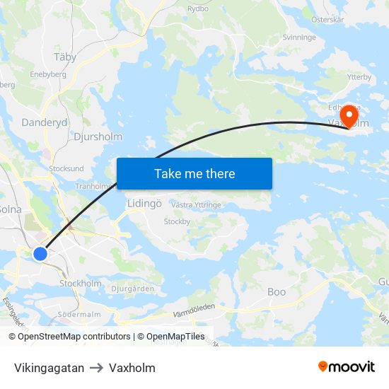 Vikingagatan to Vaxholm map