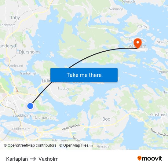 Karlaplan to Vaxholm map