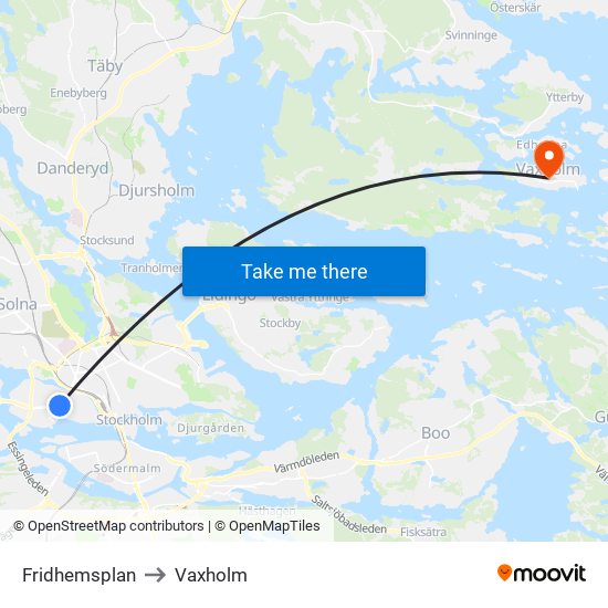 Fridhemsplan to Vaxholm map